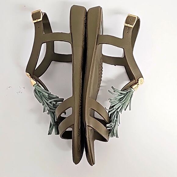 okaB Womens Fiesta Flat Sandals Brown Green Rose Gold Accents Adj Straps Size 8 - Picture 6 of 11